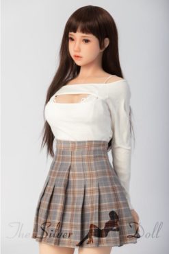 Fumiko brunette in gray skirt