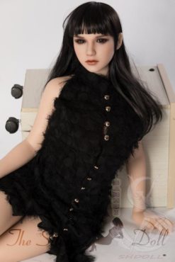 Melody in black feathered dress