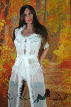 Octavia in a white lace nightie