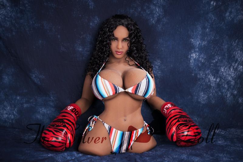 Naomi brunette in striped bikini