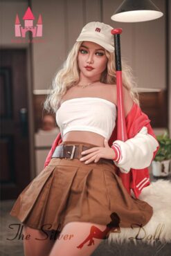 Alanna blonde in brown skirt