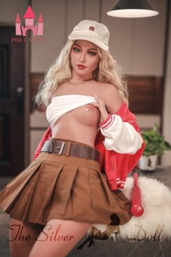Alanna blonde in brown skirt