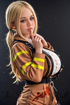 Betty in costume da vigile del fuoco